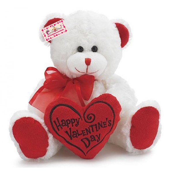 Grabadeal Teddy Bear holding Happy Valentines Day Heart (White) - 38 cm